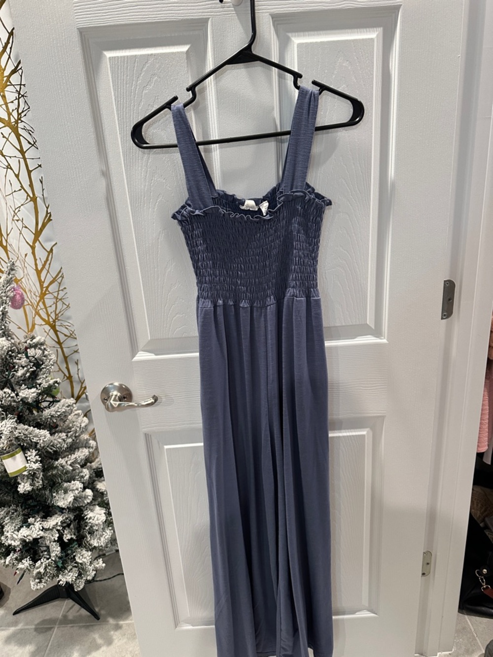 Roxy Smocked Maxi Jumpsuit in Slate Blue